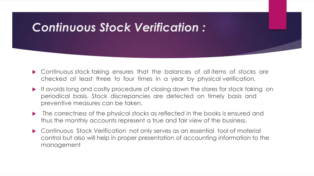 continuous stock verification