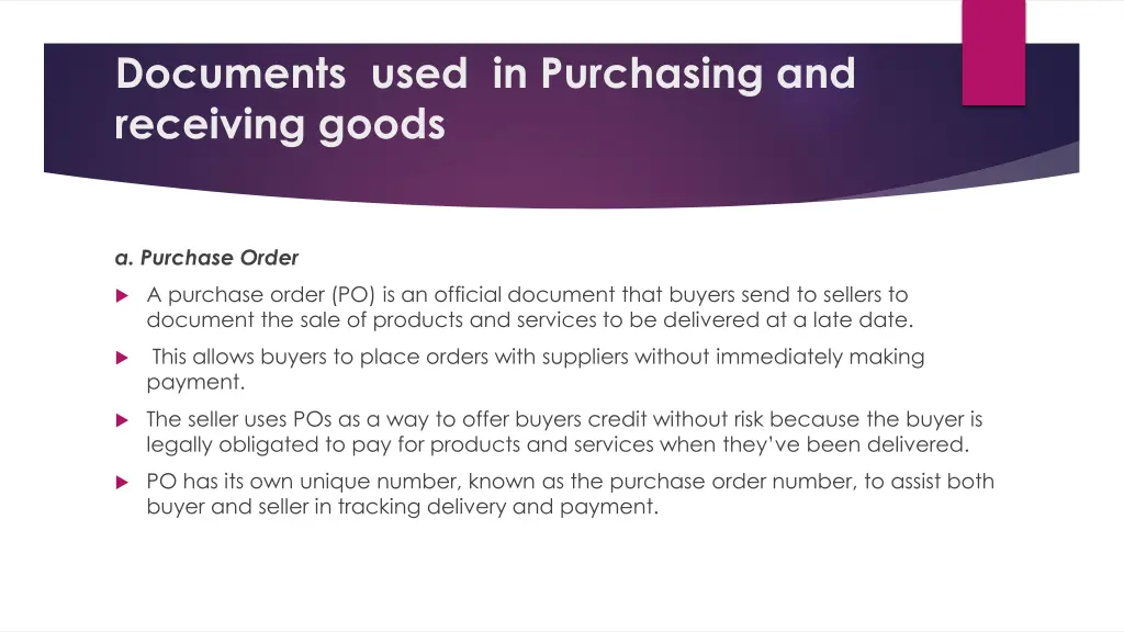 documents used in purchasing and receiving goods