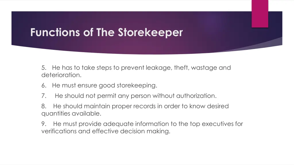 functions of the storekeeper 1