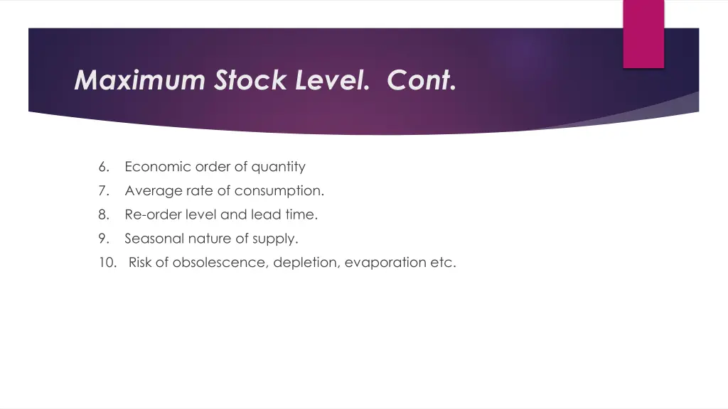 maximum stock level cont 1