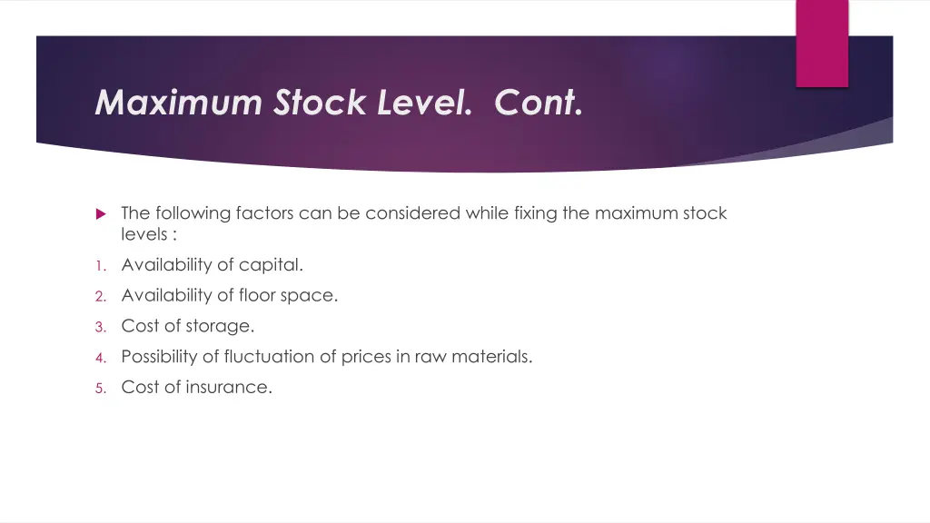 maximum stock level cont