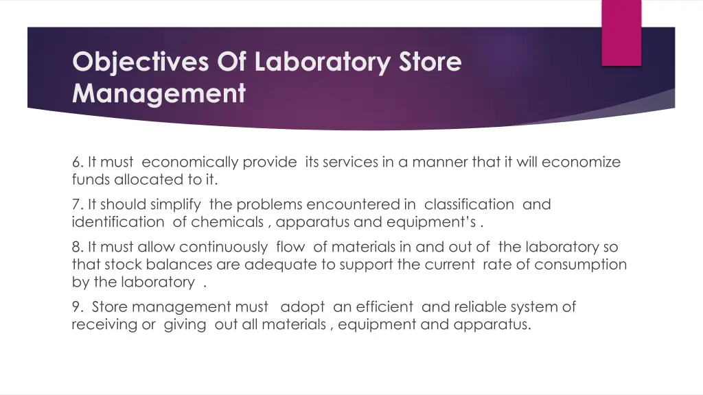 objectives of laboratory store management 1