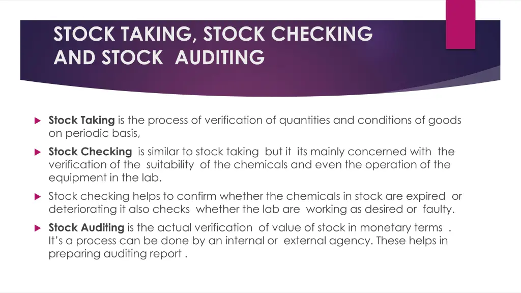 stock taking stock checking and stock auditing