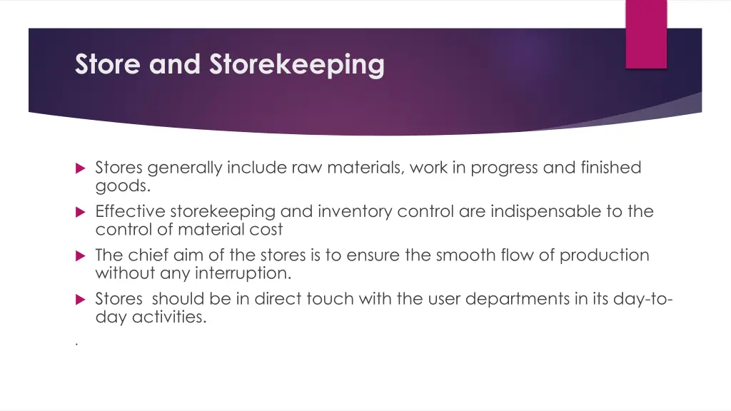 store and storekeeping