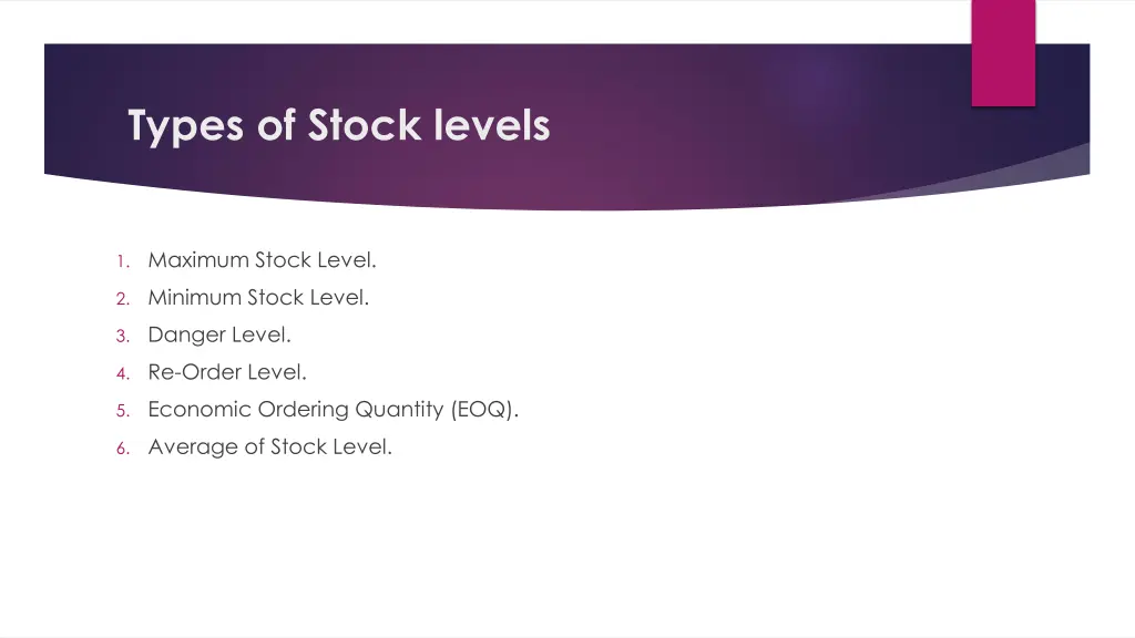 types of stock levels