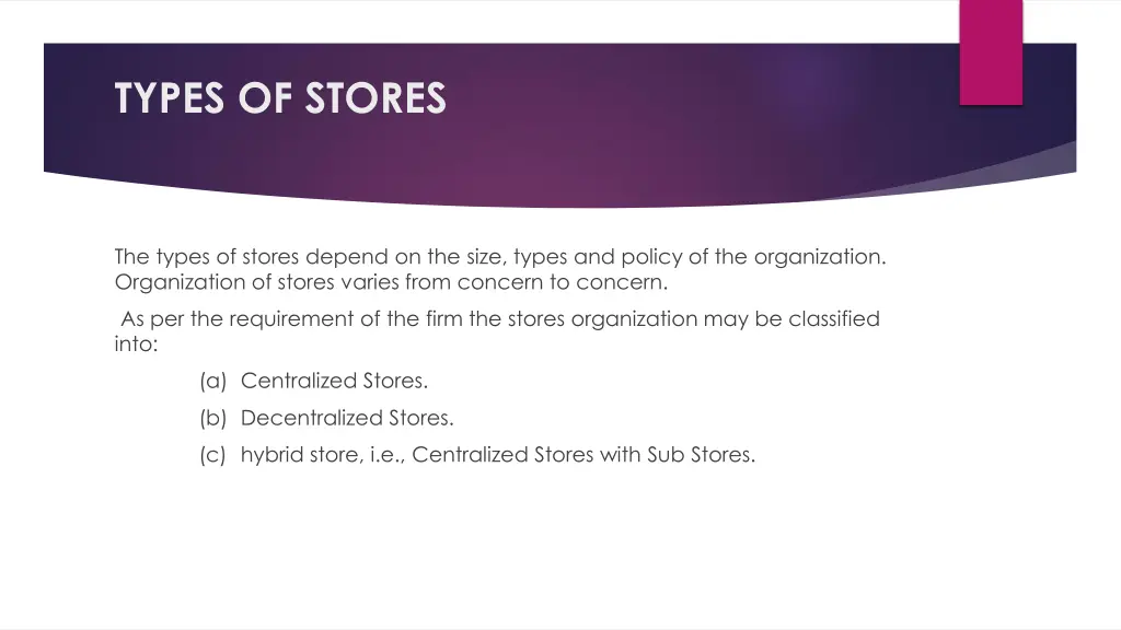 types of stores