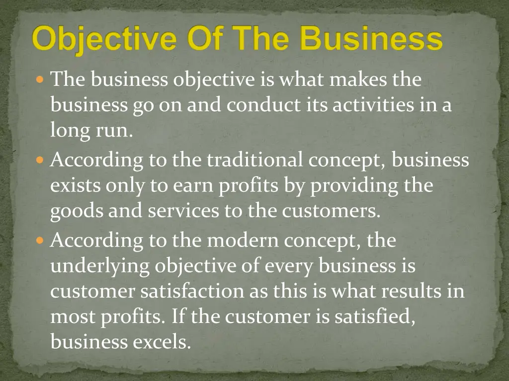 objective of the business