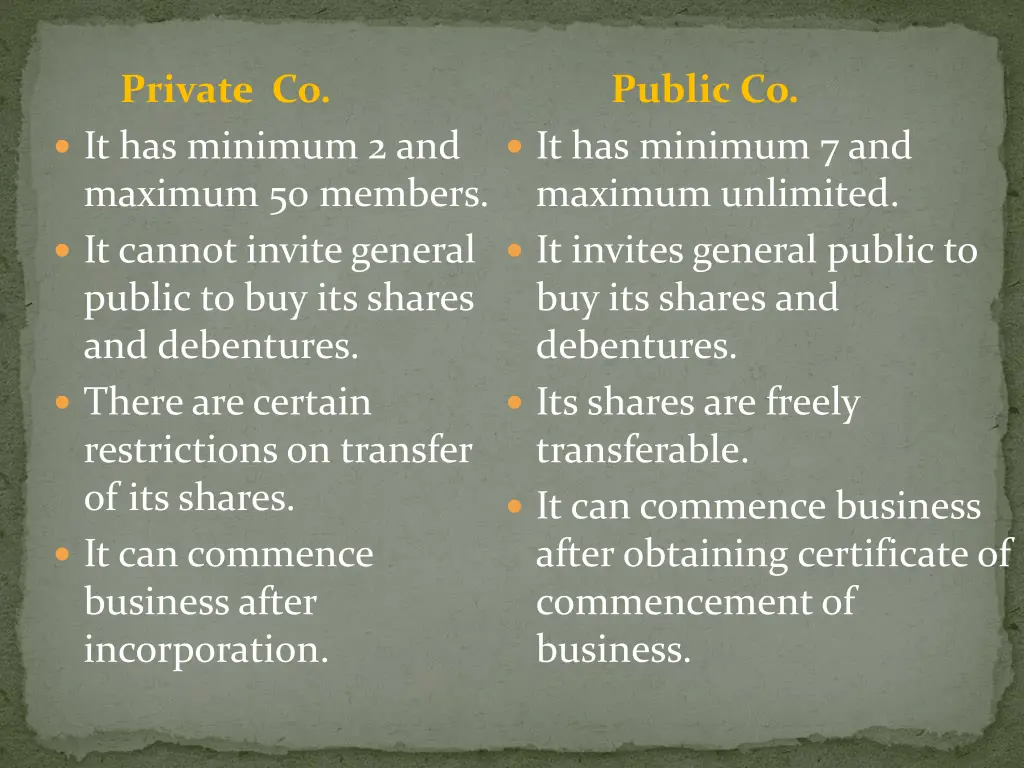 private co it has minimum 2 and maximum