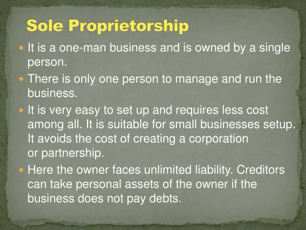 sole proprietorship sole proprietorship