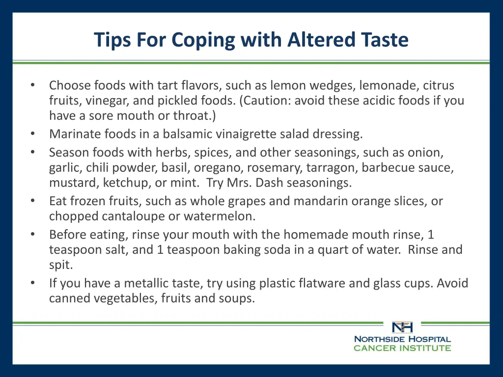 tips for coping with altered taste