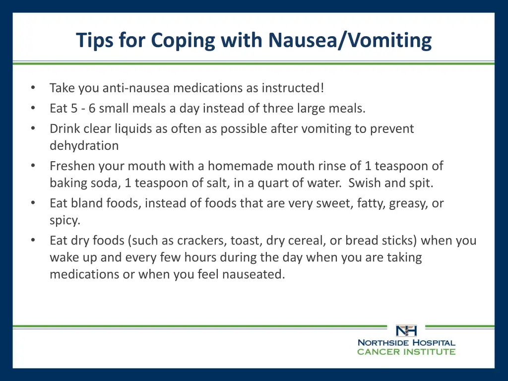 tips for coping with nausea vomiting