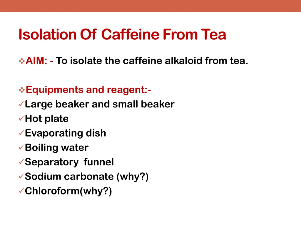 isolation of caffeine from tea