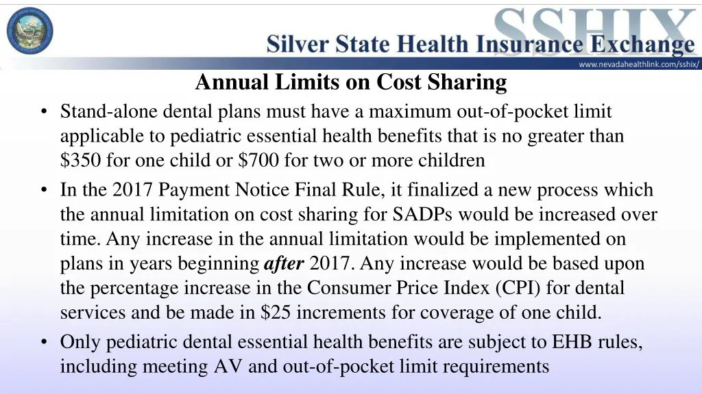 annual limits on cost sharing stand alone dental