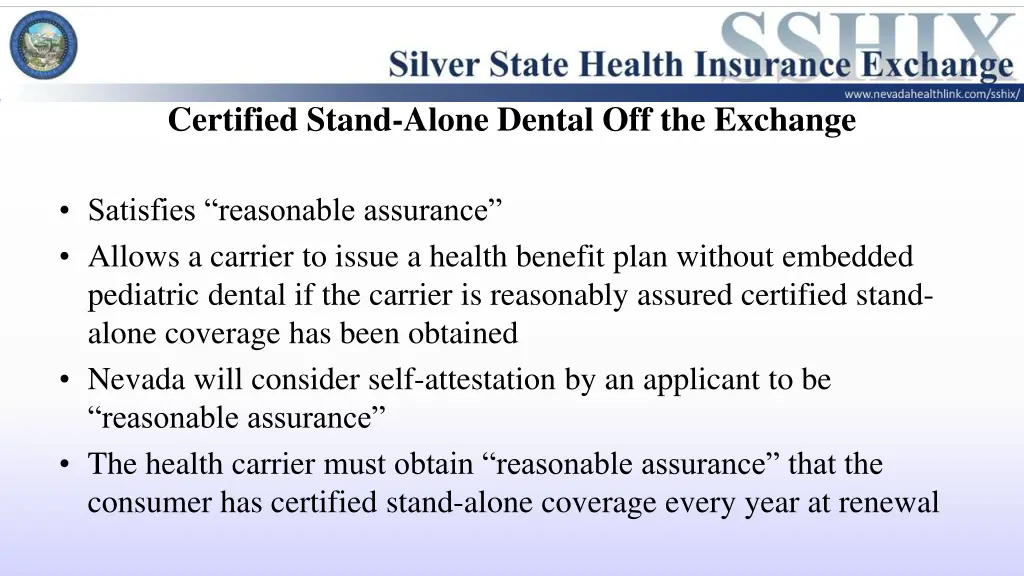 certified stand alone dental off the exchange