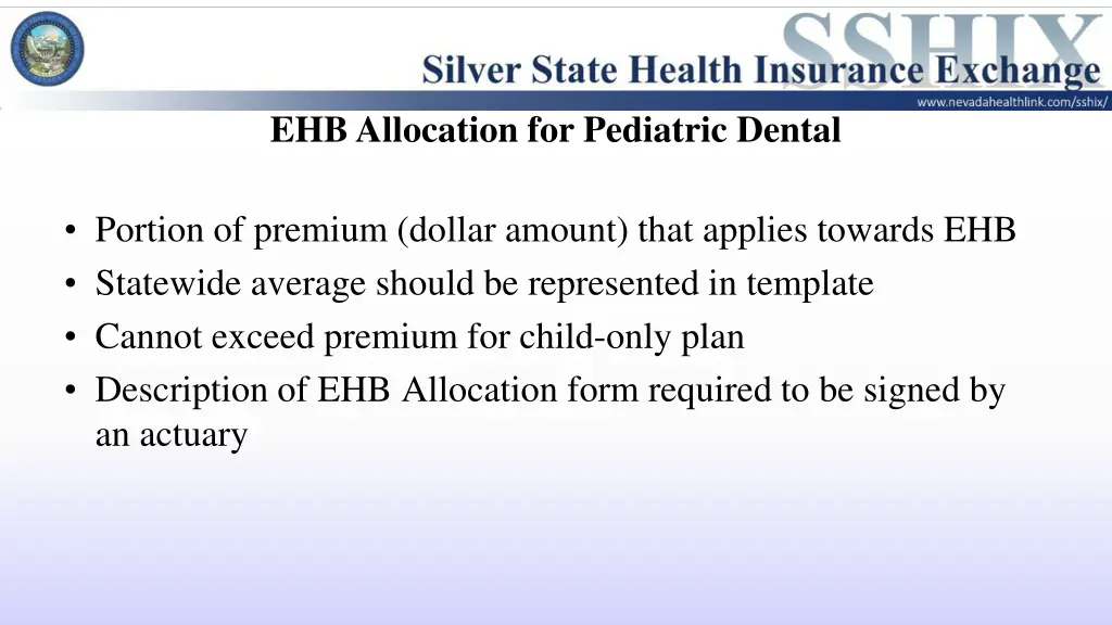 ehb allocation for pediatric dental