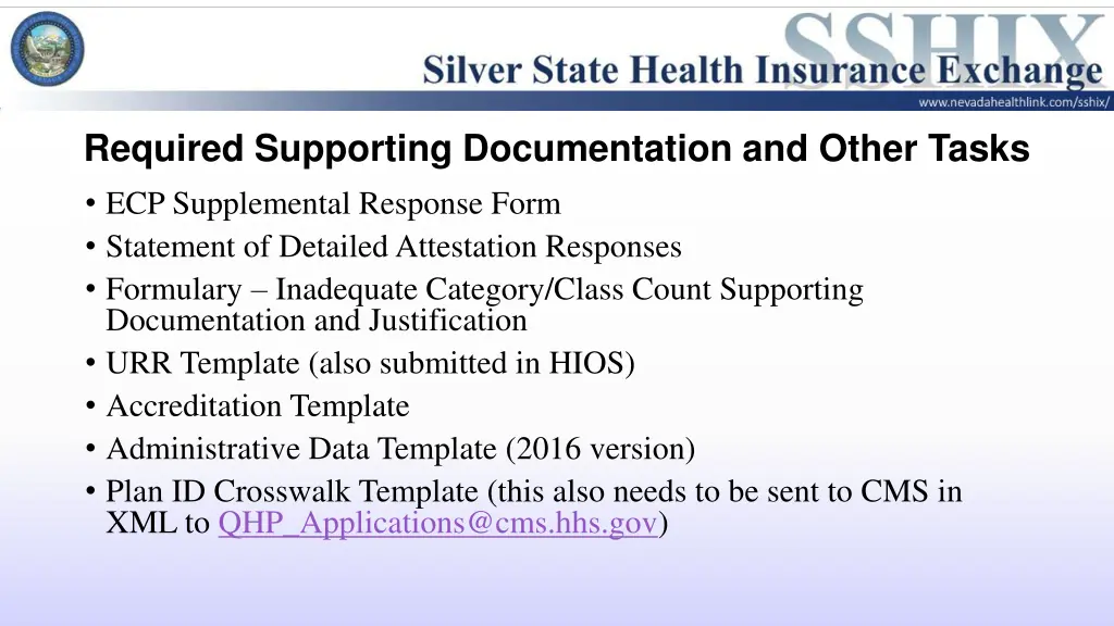 required supporting documentation and other tasks