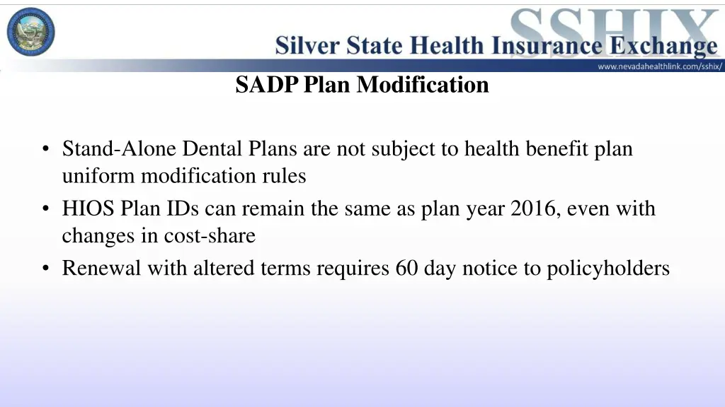 sadp plan modification