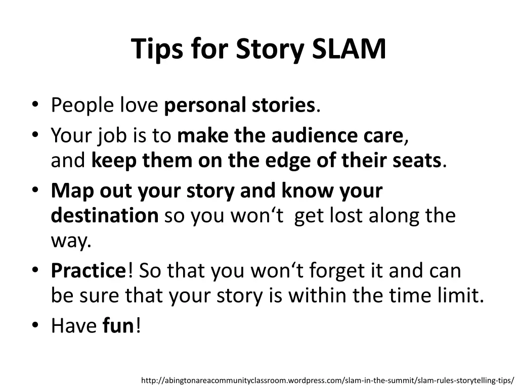 tips for story slam 1