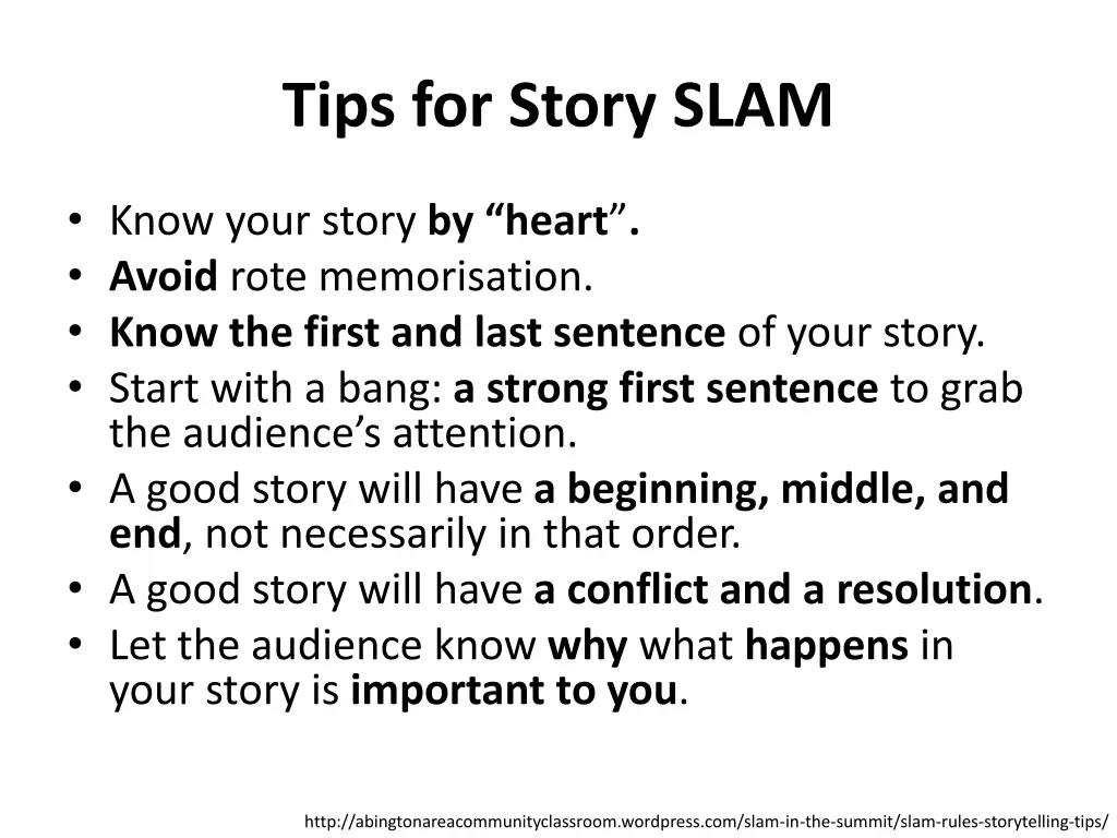 tips for story slam