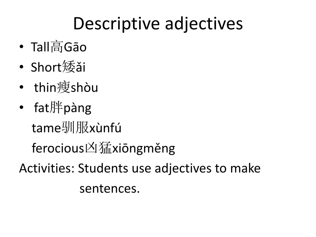 descriptive adjectives tall g o short i thin