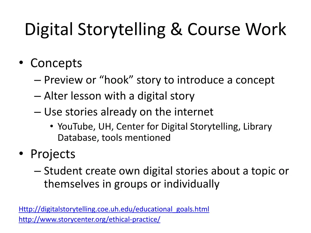 digital storytelling course work