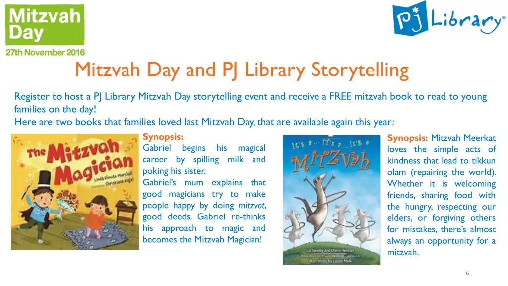 mitzvah day and pj library storytelling