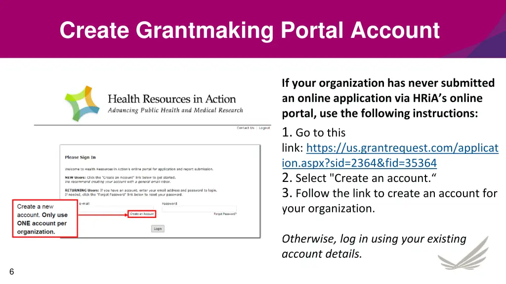 create grantmaking portal account