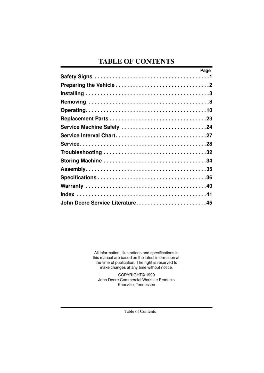 table of contents