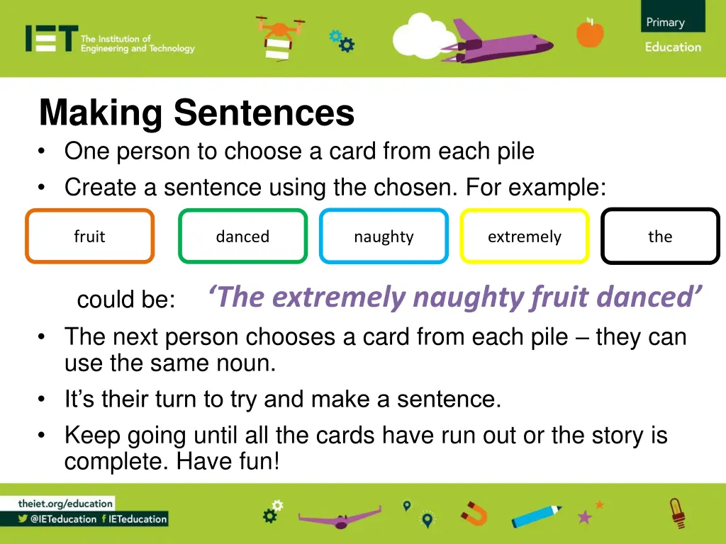 making sentences one person to choose a card from