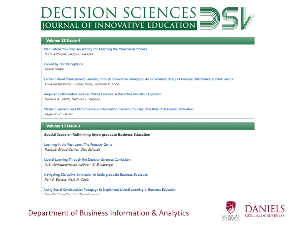 department of business information analytics