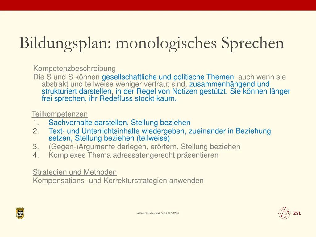 bildungsplan monologisches sprechen