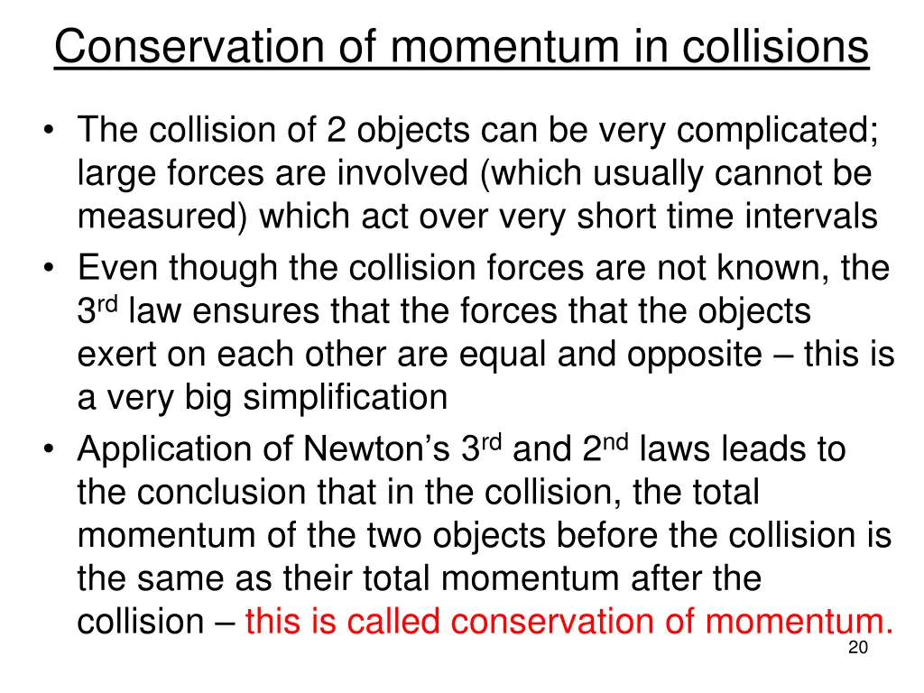 conservation of momentum in collisions