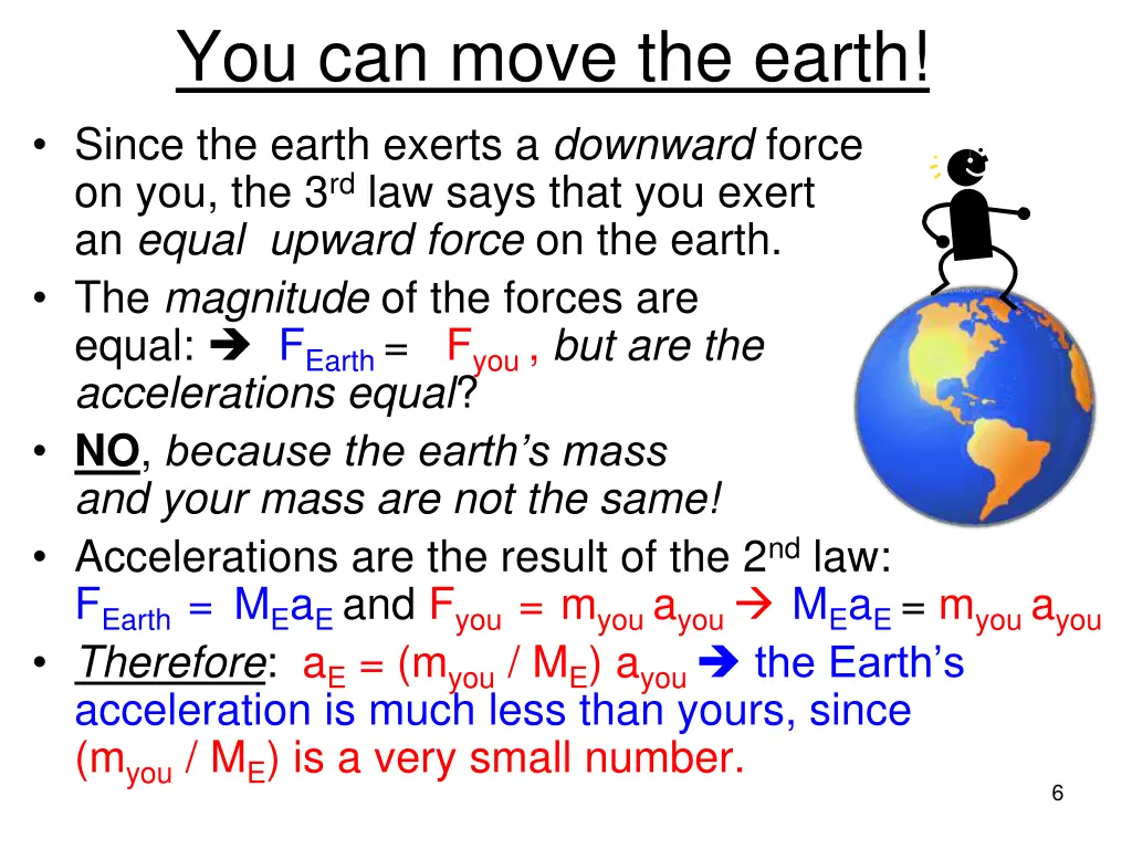 you can move the earth since the earth exerts