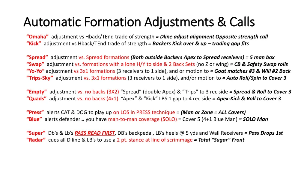 automatic formation adjustments calls automatic