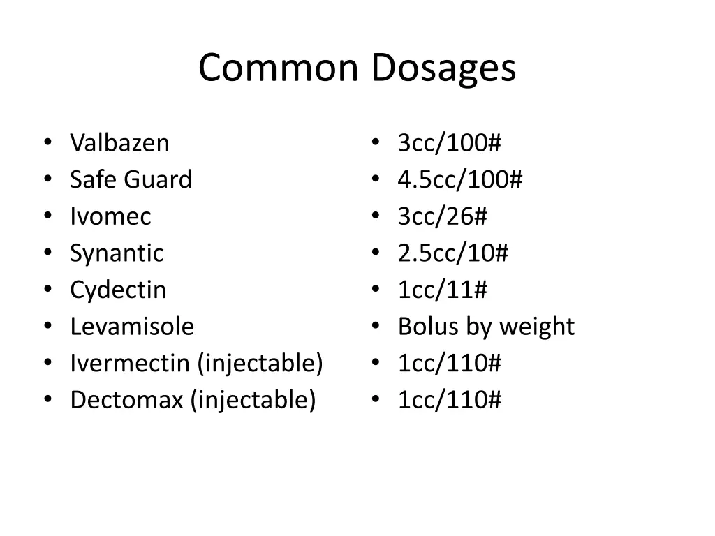 common dosages