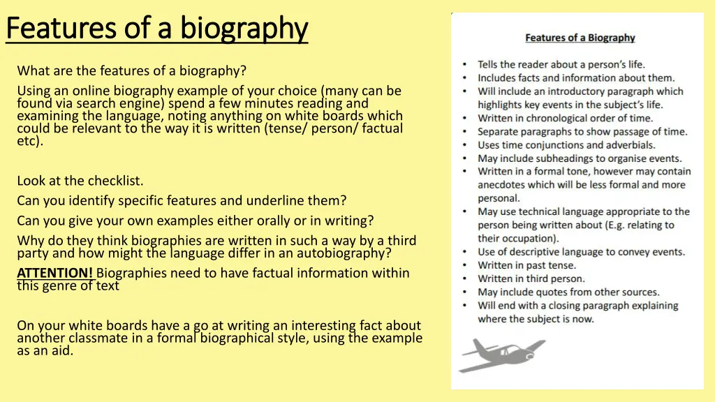 features of a biography features of a biography