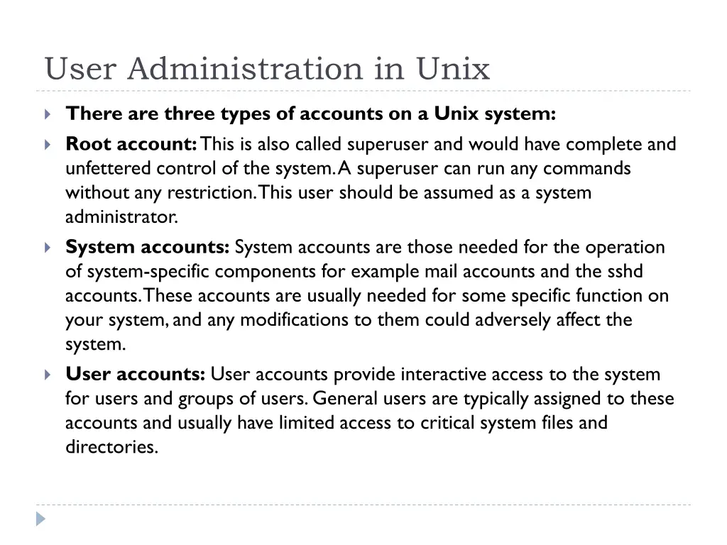 user administration in unix