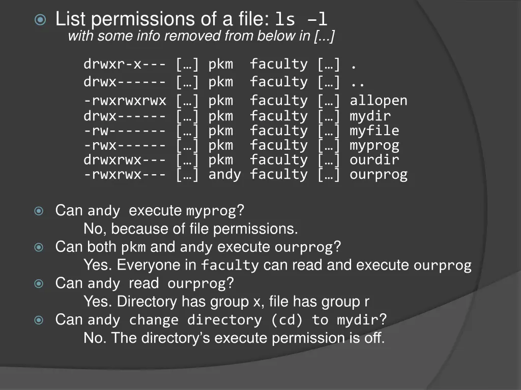 list permissions of a file ls l with some info