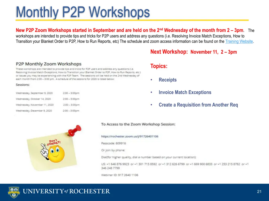 monthly p2p workshops