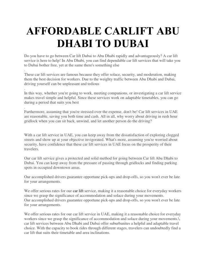 affordable carlift abu dhabi to dubai