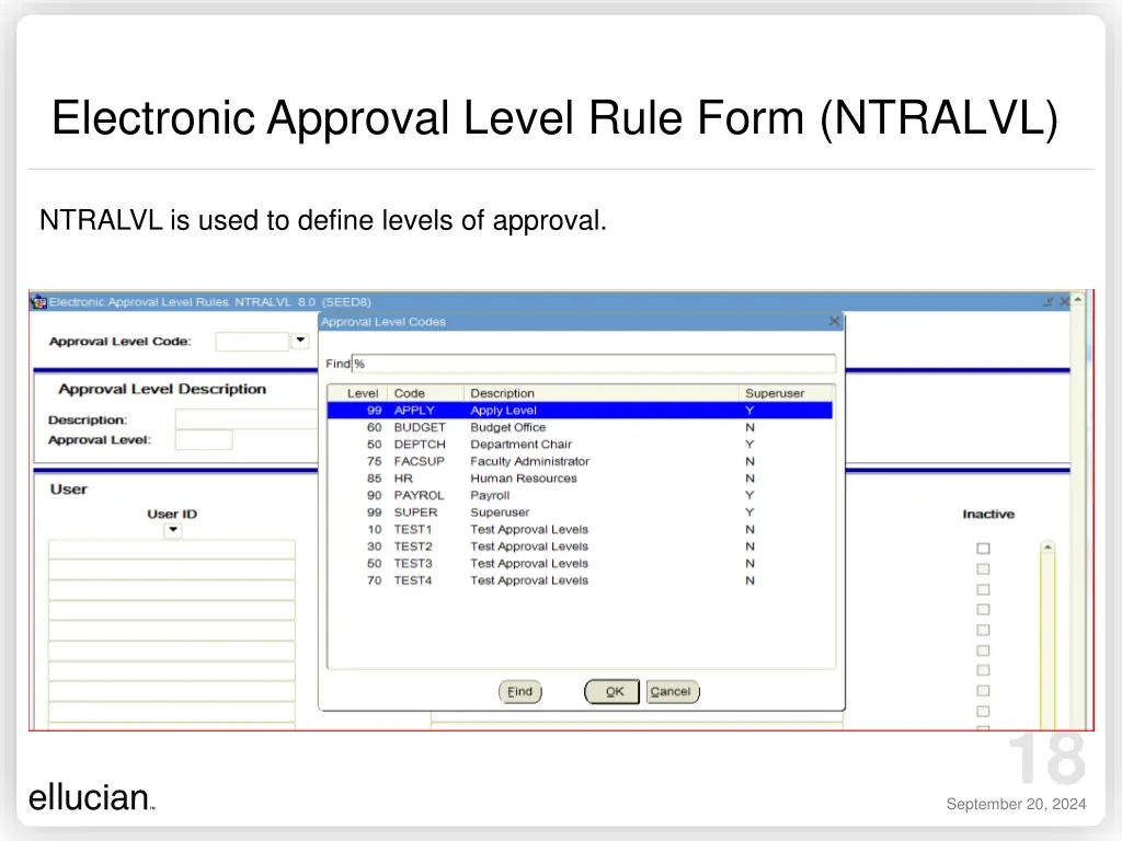 electronic approval level rule form ntralvl