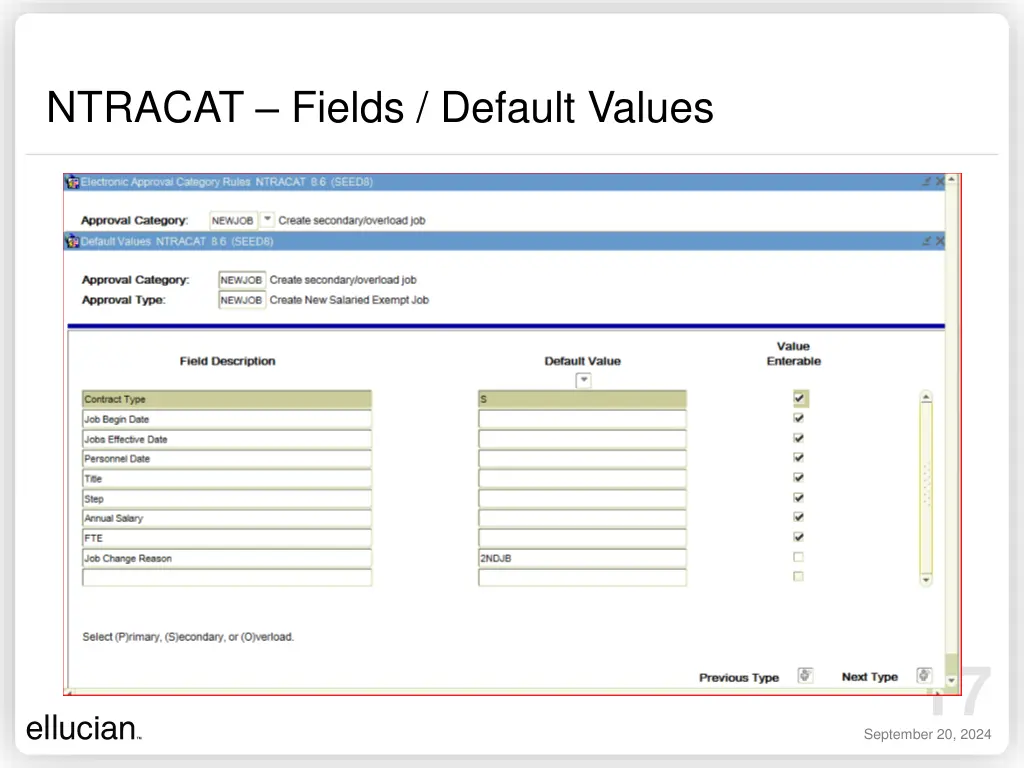 ntracat fields default values