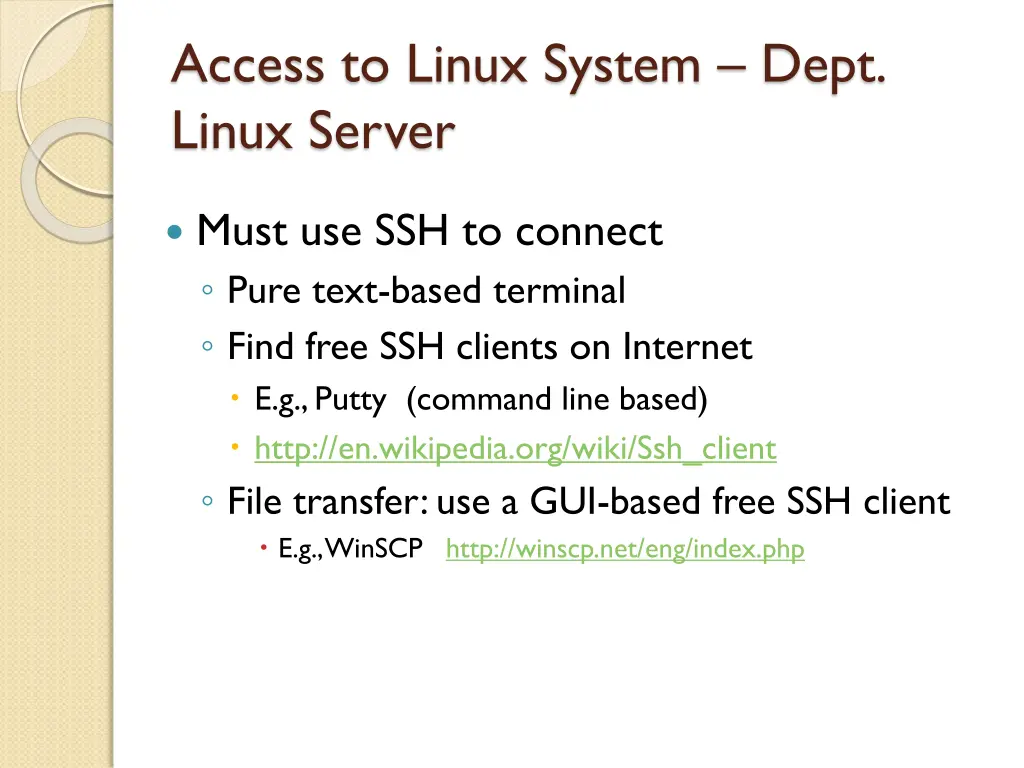 access to linux system dept linux server 1