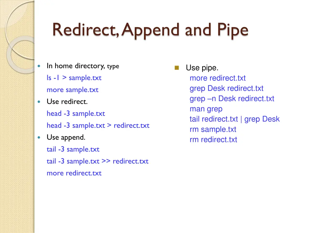 redirect append and pipe 2