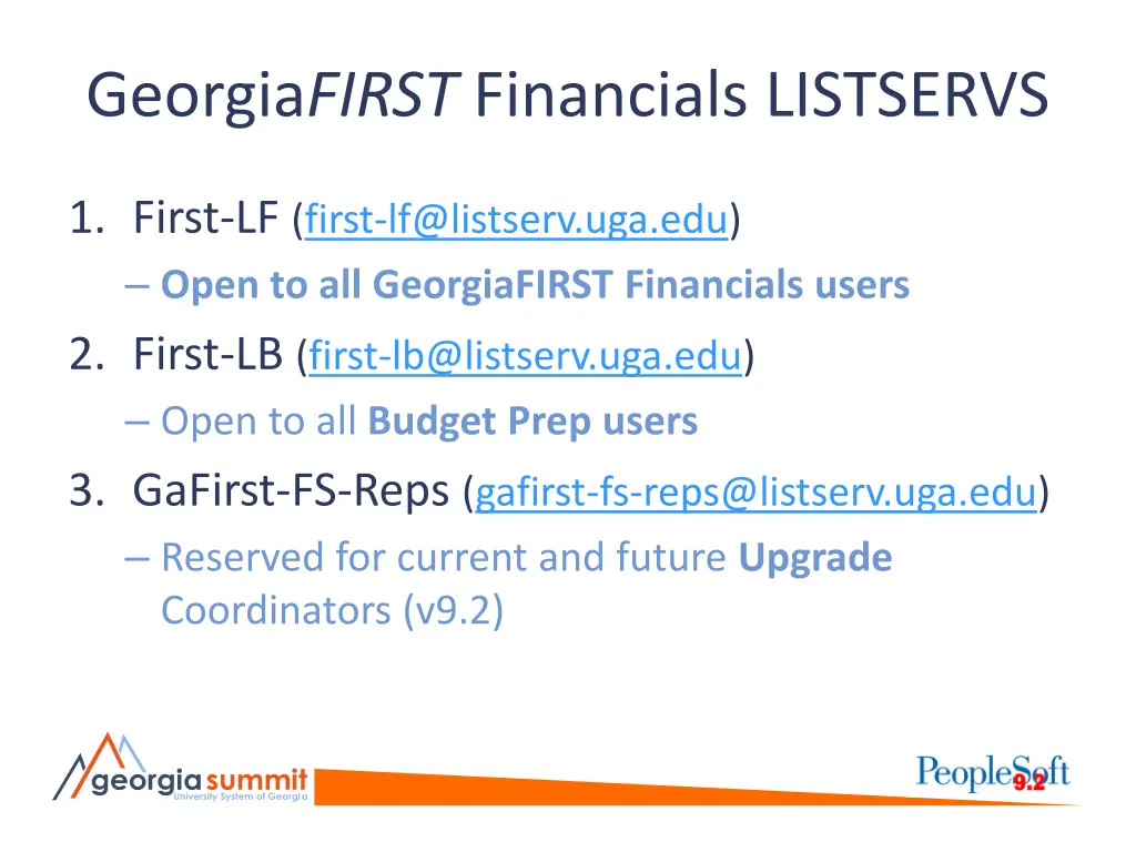 georgia first financials listservs 1