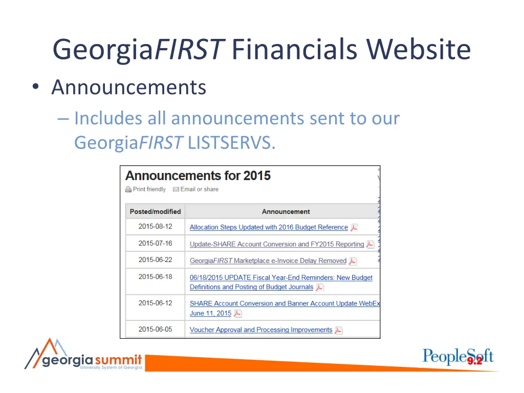 georgia first financials website announcements