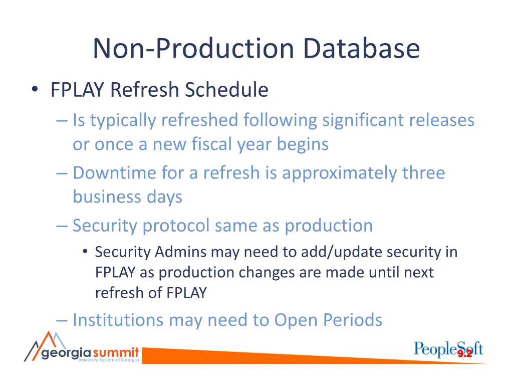 non production database fplay refresh schedule