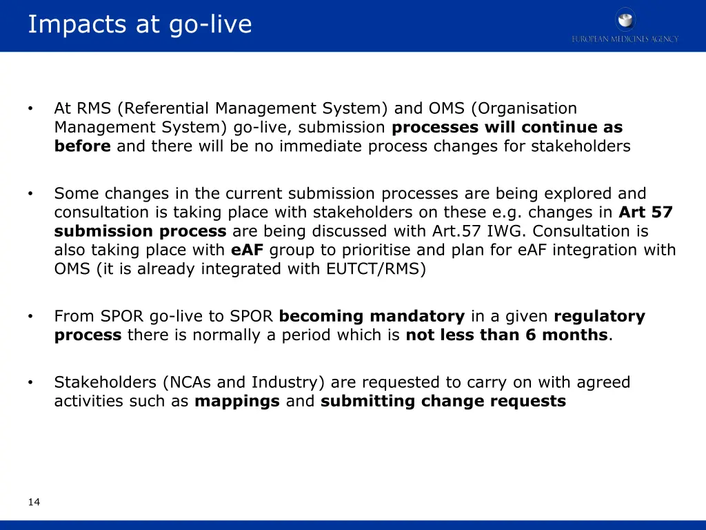 impacts at go live