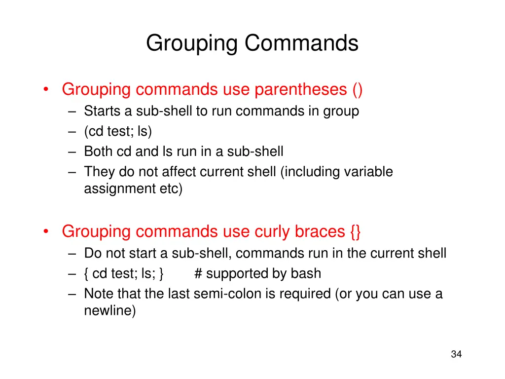 grouping commands