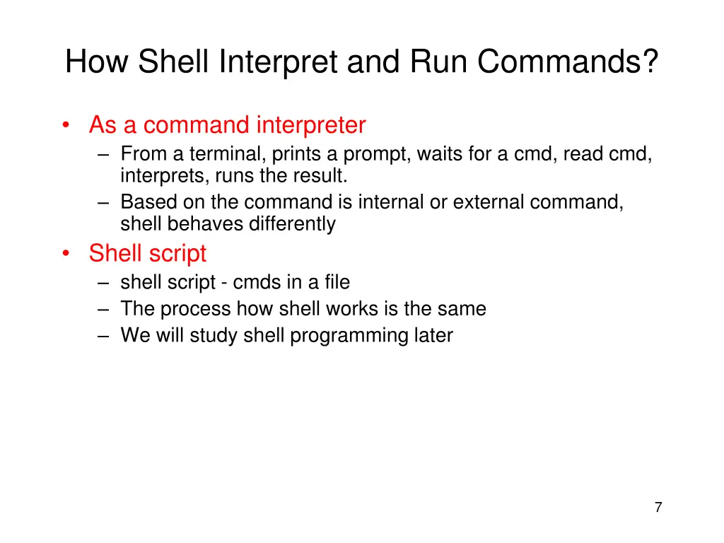 how shell interpret and run commands